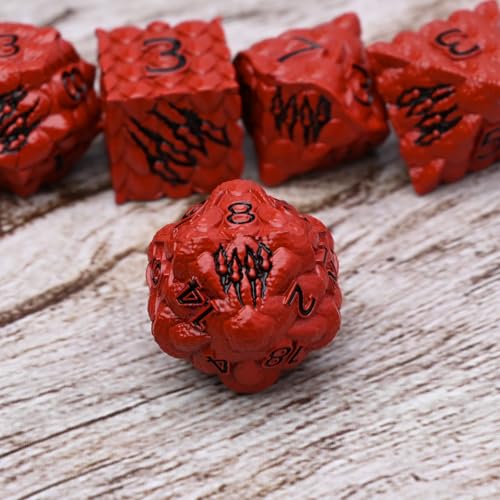 Dragon Scale Metal Dice Set-Dragon Claw,with Gift Metal Box for TTRPG Tabletop Gaming,Dungeon Masters,RPG Adventures(Red) - color: Red