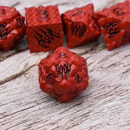 Dragon Scale Metal Dice Set-Dragon Claw,with Gift Metal Box for TTRPG Tabletop Gaming,Dungeon Masters,RPG Adventures(Red) - color: Red