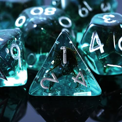 Ocean Moss Dice Set for DND - Unique Aquamarine Ocean Moss for D&D - Detailed Stunning Textured Resin Polyhedral Set for Dungeons and Dragons Dice, Role Playing Games (RPG) with Natural Distribution - color: Ocean Moss