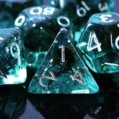 Ocean Moss Dice Set for DND - Unique Aquamarine Ocean Moss for D&D - Detailed Stunning Textured Resin Polyhedral Set for Dungeons and Dragons Dice, Role Playing Games (RPG) with Natural Distribution - color: Ocean Moss