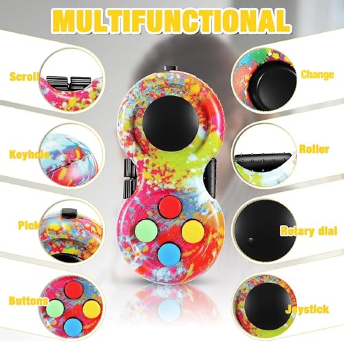 Skylety 2 Pcs Fidget Toys for Adults Controller Fidget Pad Stress Relief Cube Clicker Game Controller Sensory Educational Toy for ADHD Autism Relief Stress Anxiety(Graffiti Style) - style: Graffiti Style