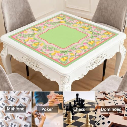 Green Mahjong Mat for Table, 31.5 * 31.5in Anti Slip Mahjong Table Cloth, Noise Reduction, Neoprene Mah jongg Mat with Carrying Bag & 3 Dices, Poker Board Tile Games Mats, Lemon Tree - color: Lemon03