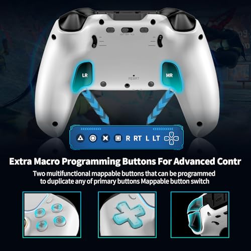 NBCP W1 Wireless Controller for PS5,Compatible with PlayStation 5/PS5 Pro/Slim/PC,with Hall Effect Joysticks, Back Paddles & Macro,Bluetooth,Turbo,Dual Vibration,6-Axis Gyro,RGB Ring,1000mAh,3.5mm Audio Jack,PS5 Pro Controller Gamepad with Speaker(White)