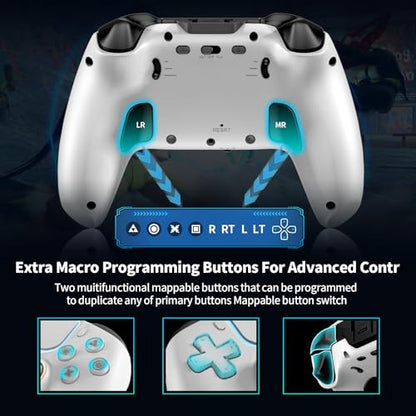 NBCP W1 Wireless Controller for PS5/Pro/Slim,Hall Effect Gamepad | Back Paddles & Macro,Bluetooth 5.0,6-Axis Gyro, Dual Vibration,Turbo,1000mAh, RGB Ring,3.5mm Jack,Speaker,for PS5 Pro/Slim/PC - color: White-PS5 Wireless