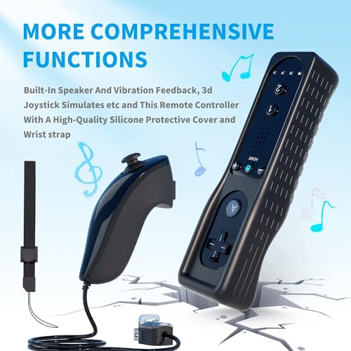 TechKen 2 Pack Wii Remote Controller and Nunchuck with Silicone Case and Wrist Strap for Wii Wii U - color: black&White