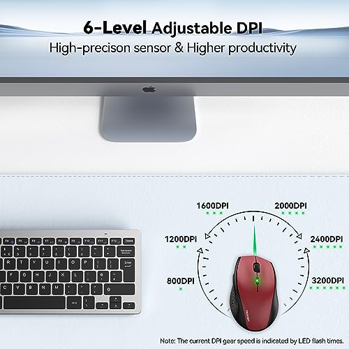 TECKNET 2.4G Wireless Mouse, 4800 DPI Ergonomic Computer Mouse, USB, Red | Mouse for Laptop with USB Receiver, 6 Adjustable DPI, Quiet Click, 30-Month Battery, 6 Button, Portable for PC Chromebook Mac - color: Red