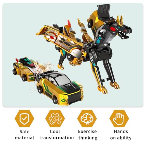 Golden Dragon Transforming Car Toy 2-in-1 Magnetic Collision Dinosaur Robot Luxury Metallic Convertible Crash Activated Toy No Batteries, Mother's Day Birthday Gift for Boys Girls Age 3-12 (Gold) - color: Gold