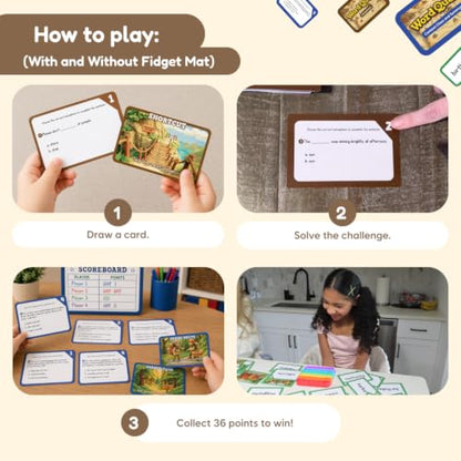 THE FIDGET GAME Word Quest, Vocabulary Building Flash Card Game, Grades 3-5 Ages 8-11, Multisyllabic, Homophones, Context Clues & Synonyms
