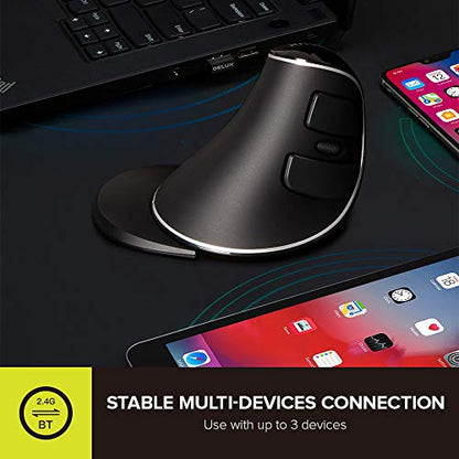 DELUX Wireless Ergonomic Vertical Mouse, Rechargeable Ergo Mouse for Large Hands, Slient Click, Removable Wrist Rest, Up to 4000 DPI, 6 Buttons,2.4G Dual Mode, Compatible with Laptop/PC (M618PD-Black) - color: Bluetooth+2.4G