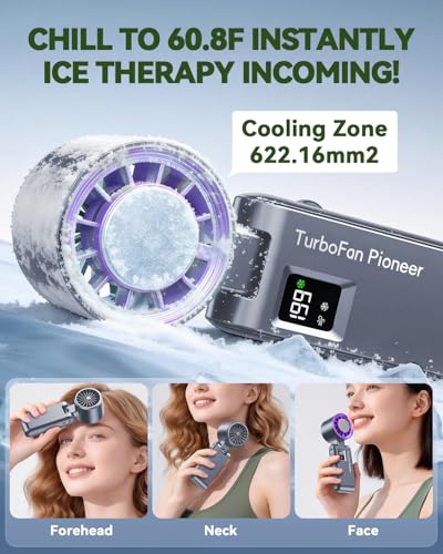 Portable Handheld Fan with Ice Cooling, 7.5m/s High Speed Turbo Fan, 150° Foldable 4-in-1 Personal Neck Fan, 199 Speed Stepless Control, USB-C Rechargeable for Travel, Makeup, Hiking,Grey - color: Roller Grey