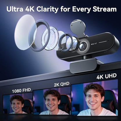 EMEET C60E 4K Webcam with Tripod, Streaming Camera with PDAF Autofocus | Dual Microphones, Auto Light Correction, 73° FOV, Plug & Play USB Webcam for Live Streaming, Gaming & Real-Time Interaction - style: Single-Camera w/ Tripod