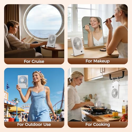 Zuvas Desk Fan Small Rechargeable Battery Table Fans for travel Ultra Quiet | 180° Tilt Folding, LED Dislay, Portable Fan Slim Design, 3 Speed Adjustable, for Office Bedroom Desktop, Cruise Essentials - color: White