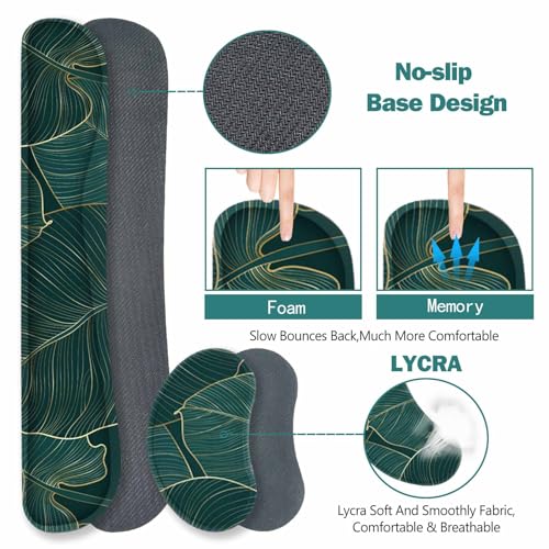 ToLuLu Extended Gaming Mouse Pad, Ergonomic Keyboard Mouse Wrist Rest Set | Large Desk Mat with Stitched Edges, Non-Slip Base Memory Foam Mousepad Support for Home Office Game, Green Golden Leaves - color: Green Golden Leaves
