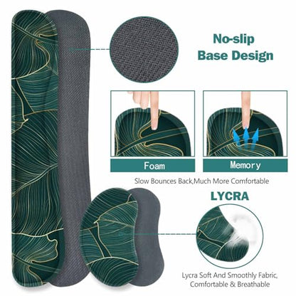 ToLuLu Extended Gaming Mouse Pad, Ergonomic Keyboard Mouse Wrist Rest Set | Large Desk Mat with Stitched Edges, Non-Slip Base Memory Foam Mousepad Support for Home Office Game, Green Golden Leaves - color: Green Golden Leaves
