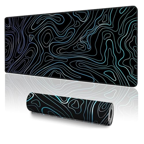 Topographic Large Mouse Pad (31.5x11.8 Inch), Aesthetic Desk Mat with Stitched Edges, Waterproof Non-Slip Keyboard Pad for Office & Home, Blue Line Art Desk Decor - color: Cyber Topo, size: 11.8x31.5''