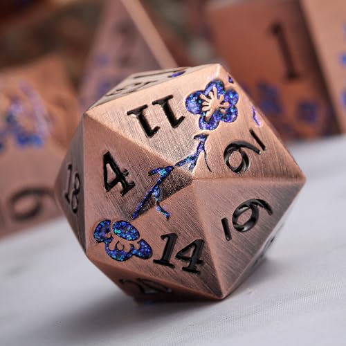 DNDND Metal Dice, 7 PCS Heavy Solid Metallic Flower DND Dice Set with Gorgeous Gift Case for D&D Dungeons and Dragon Tabletop Game (Ancient Copper) - color: Flower Copper