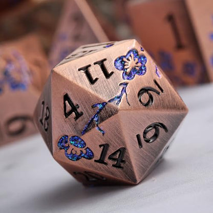 DNDND Metal Dice, 7 PCS Heavy Solid Metallic Flower DND Dice Set with Gorgeous Gift Case for D&D Dungeons and Dragon Tabletop Game (Ancient Copper) - color: Flower Copper