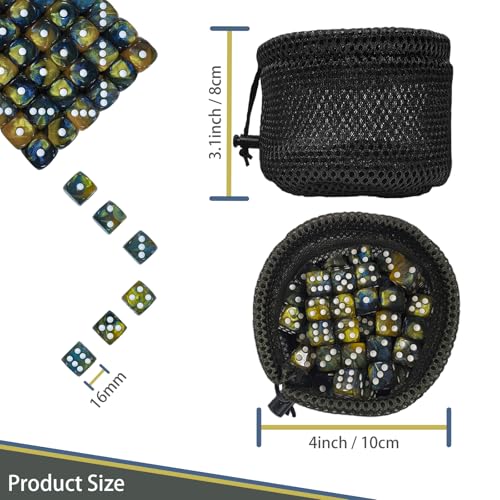 48 Pieces 16mm 6 Sided Standard Pips Acrylic Dice Set, 3 Colour D6 Round Corner, for Board Games Dice Games TCG MTG DND, with 2 Round-Bottom Drawstring Bags and a Cardboard Box
