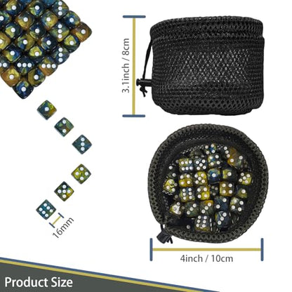 48 Pieces 16mm 6 Sided Standard Pips Acrylic Dice Set, 3 Colour D6 Round Corner, for Board Games Dice Games TCG MTG DND, with 2 Round-Bottom Drawstring Bags and a Cardboard Box