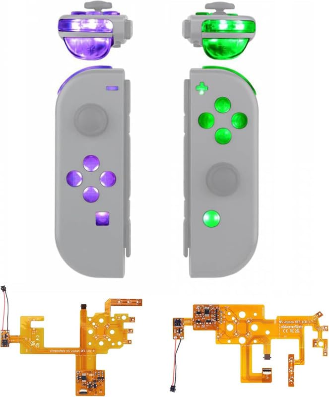 eXtremeRate LED Mod Kit for Nintendo Switch & Switch OLED Joycon – 7 Colors 9 Modes DFS Light Up Buttons Set with ABXY, Trigger, Face Buttons – Joycon Controller NOT Included - color: V2_Transparent