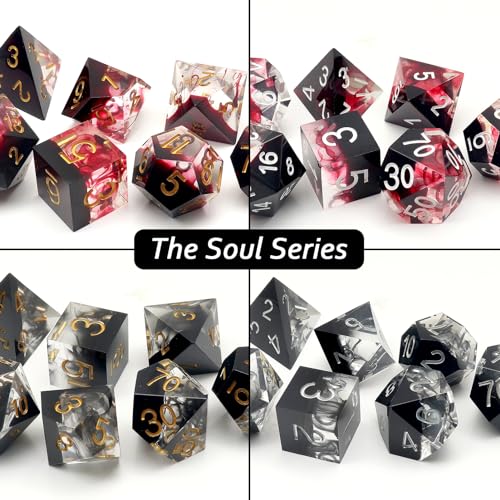 Haxtec Sharp Edge DND Dice Set, Black Swirls Resin Polyhedral RPG Dice | Dark Soul D&D for Role Playing Games, Compatible with Dungeons and Dragons, Handmade 7-Die with Metal Case, TTRPG Gifts - color: Black