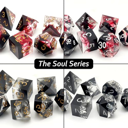 Haxtec Sharp Edge DND Dice Set, Black Swirls Resin Polyhedral RPG Dice | Dark Soul D&D for Role Playing Games, Compatible with Dungeons and Dragons, Handmade 7-Die with Metal Case, TTRPG Gifts - color: Black