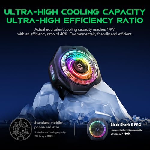 Black Shark Magnetic Phone Cooler 5 Pro - 18 Addressable RGB LEDs, Detachable Grip, APP-Controlled Thermostatic Cooling Fan for iPhone MagSafe/Android/iPad -Gaming/Streaming/Photography - color: 5 Pro Black