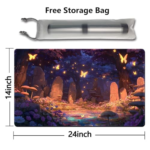 MTG Playmat 24x14 Inch | Optional Game Zone Layout | Non-Slip Rubber Base | Stitched Edges | Includes Free Storage Bag | for TCG, Board Games, and Desk Use(Faegraves,Without Zone) - color: Faegraves, style: Without zone