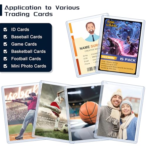 15 Pack Top Loads for Cards 3"x4" Hard Plastic Card Sleeves | Baseball Card Protectors Hard Plastic Sports Card Holder for Trading Cards, Baseball Cards, Game Cards