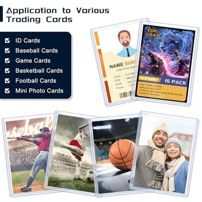 15 Pack Top Loads for Cards 3"x4" Hard Plastic Card Sleeves | Baseball Card Protectors Hard Plastic Sports Card Holder for Trading Cards, Baseball Cards, Game Cards