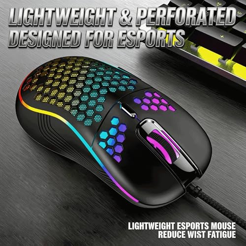 RGB Wired Gaming Mouse, Lightweight Honeycomb Design with Chroma Backlight for Summer Gaming & Home Desk Upgrade - color: black, size: Professional Mouse