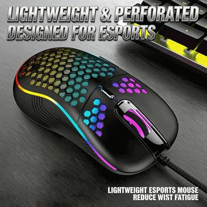 RGB Wired Gaming Mouse, Lightweight Honeycomb Design with Chroma Backlight for Summer Gaming & Home Desk Upgrade - color: black, size: Professional Mouse