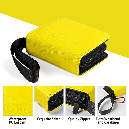 GEAoffice 1 Pocket Mini Card Binder Holds 80 Cards with Zip Closure, Yellow | Super Lightweight, 40 Removable Acid-free & Non-PVC Sleeves, Premium PU Leather Card Album for TCG, MTG, Sports&Games, Gift - color: Yellow-1 Pocket