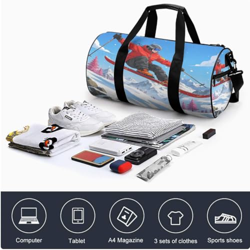 17 Inch Snowboard Graphic Sports Backpack Full Print Mountain Landscape Outdoor Gym Bag with Shoe Compartment (06)