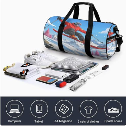 17 Inch Snowboard Graphic Sports Backpack Full Print Mountain Landscape Outdoor Gym Bag with Shoe Compartment (06)