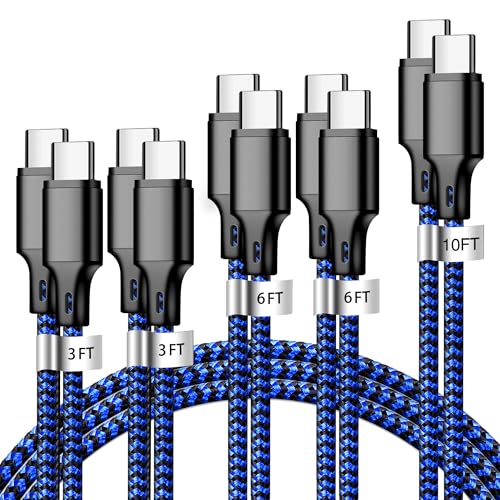 USB C to USB C Charger Cable, 5 Pack [3/3/6/6/10ft] Type C Fast Charging Cord High Data & Transfer Wire Compatible for iPhone 17/16/15 Plus/Pro Max iPad Ps5 Controller Samsung Galaxy(Black Blue) - color: Black Blue, style: 5P C2C