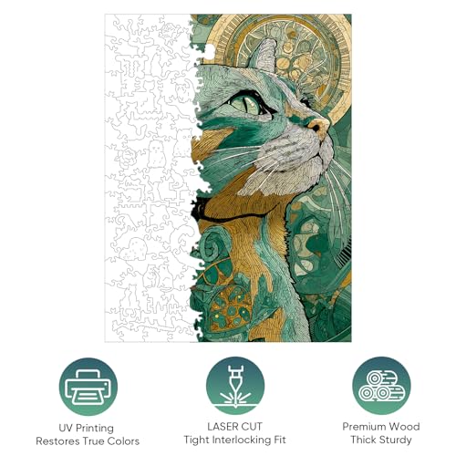Mocfesk Wooden Puzzles for Adults, Cat Jigsaw Puzzles 493 Pieces | Unique Shaped Animal Jigsaw Puzzles, Birthday Gifts Fun Challenge Family Game 13.5 x 18 in - color: Cat, size: Large