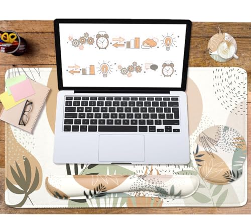 4-in-1 Gaming Mouse Pad Wrist Support Set，Desk Pad + Mouse Pad with Wrist Rest + Keyboard Wrist Rest + Coaster, Ergonomic Design for Home Office Study Game - Plant - color: 4 Pcs Plant