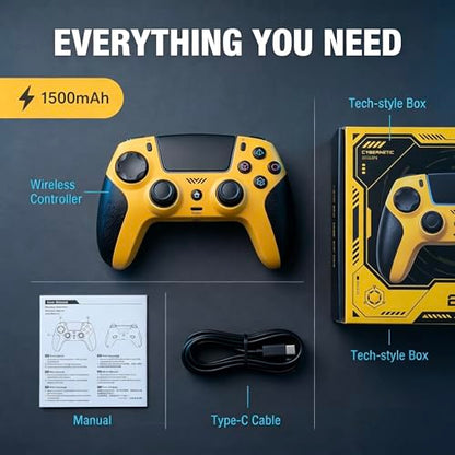 ThinTree Wireless Controller Compatible for PS-5/Pro/Slim/PC, Gradient Color RGB mode/haptic feedback/1000 mAH battery/Motion Sensing/3.5mm Audio Jack (Yellow) - color: Yellow
