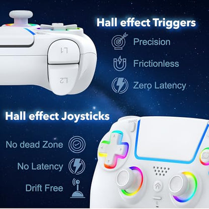 AureoPlay Wireless Controller Compatible with PS5/PS5 Slim/PS5 Pro/PC – RGB Gamepad with Hall Effect Joysticks, Dual Vibration, Six-Axis Motion Sensor, Touch Panel, Turbo & Programmable Buttons, Ergonomic Design