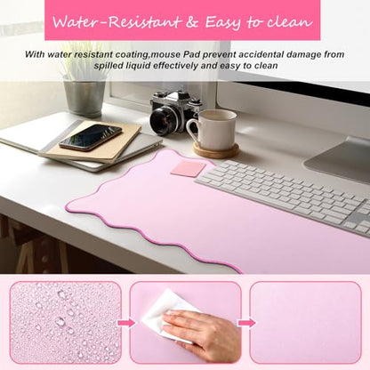 Hahafelt Scalloped Desk Mat Large Desk Pad Cute Coquette Table Mat Back to School Preppy Table Make up Pad Nonslip Graduation Gift with Stitching Waterproof Gaming(Pink,31.5 x 15.8 Inches) - color: Pink, size: 31.5 x 15.8 Inches