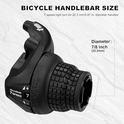 Bike Gear Shifters 7 Speed, Bicycle Revoshift Right SL-RS25-7R 7 Speed Shifter Bicycle Twist Grip Thumb Gear Shifter for MTB Folding Mountain Bike - size: RS25-7R