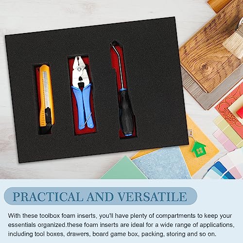 Frienda 4 Pcs Foam for Cases Pick Apart Inserts 2 Size Pluck Pre Cube Sheet Foam with Bottom Use for Board Game Box Cases Storage Drawer Tool Box, Black Red(16 x 12 x 2'')