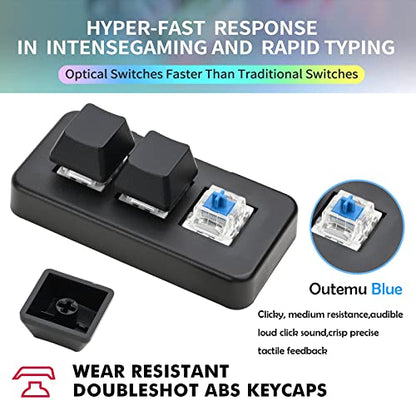 iKKEGOL Mini USB Type C Wired 3 Key Mechanical Keypad 9 Keys Fully Progammable Macro Gaming Keyboard,One- Handed Control RGB Light HID Pad (Black)