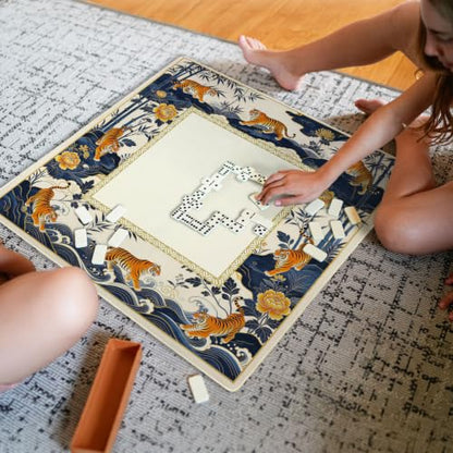 Tiger Peony Mahjong Mats - Chinoiserie Mahjong Mat for Table | Black and Gold Tiger Mahjong Mat, Non-Slip Noise Reduction Gaming Mat for Poker, Dominoes, Card Games 31.5x31.5 inch - color: Tiger