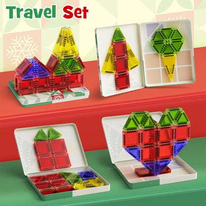 Magnetic Tiles Travel Storage Mini STEM Blocks Festive Box 26PCS 3+ | STEM magnetic building tiles with festive travel box. Great for road trips, airplanes, Montessori play & on-the-go fun - size: 26 PCS