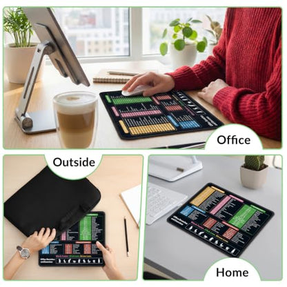 KONVINIT Ergonomic Mouse Pad with Wrist Rest, Small Excel Cheat Sheet Desk Pad with Windows & Office & Excel Shortcuts, Non-Slip Rubber Base Mouse Pads for Desk with Smooth Surface, Black - color: Flat Shortcut