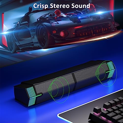 Jeecoo M20 Bluetooth Computer Speakers for PC Desktop Monitor, Gaming PC Sound Bar - Wired USB-Powered, Superb Stereo Sound, with Gradient RGB Lighting - Combine/Separate to Customize Your Desk