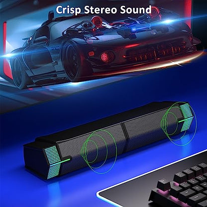 Jeecoo M20 Bluetooth Computer Speakers for PC Desktop Monitor, Gaming PC Sound Bar - Wired USB-Powered, Superb Stereo Sound, with Gradient RGB Lighting - Combine/Separate to Customize Your Desk