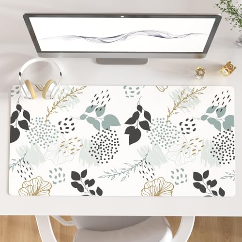QIYI Large Mouse Pad, Extended Desk Mat for Desktop, PU Leather Waterproof Gaming Mousepad, Computer Desk Accessories Protector Writing Pads for School Office Home 31.5" x 15.7" - Floral Outlines - color: Floral Outlines, size: 31.5" x 15.7"